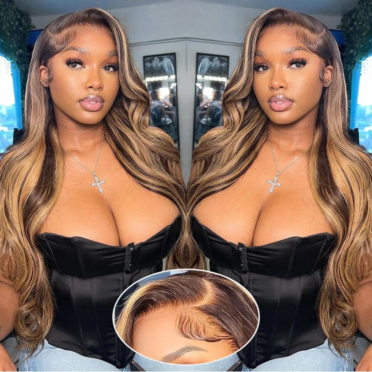 FASHION VILA Ombre Lace Front Wig Human Hair 13x4 Body Wave Lace Front Wigs Human Hair 4/27 Highlight Lace Front Wig Human Hair Honey Blonde Lace Front Wigs for Black Women 180% Density 30 inch