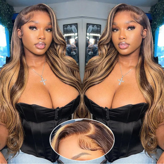 FASHION VILA Ombre Lace Front Wig Human Hair 13x4 Body Wave Lace Front Wigs Human Hair 4/27 Highlight Lace Front Wig Human Hair Honey Blonde Lace Front Wigs for Black Women 180% Density 30 inch